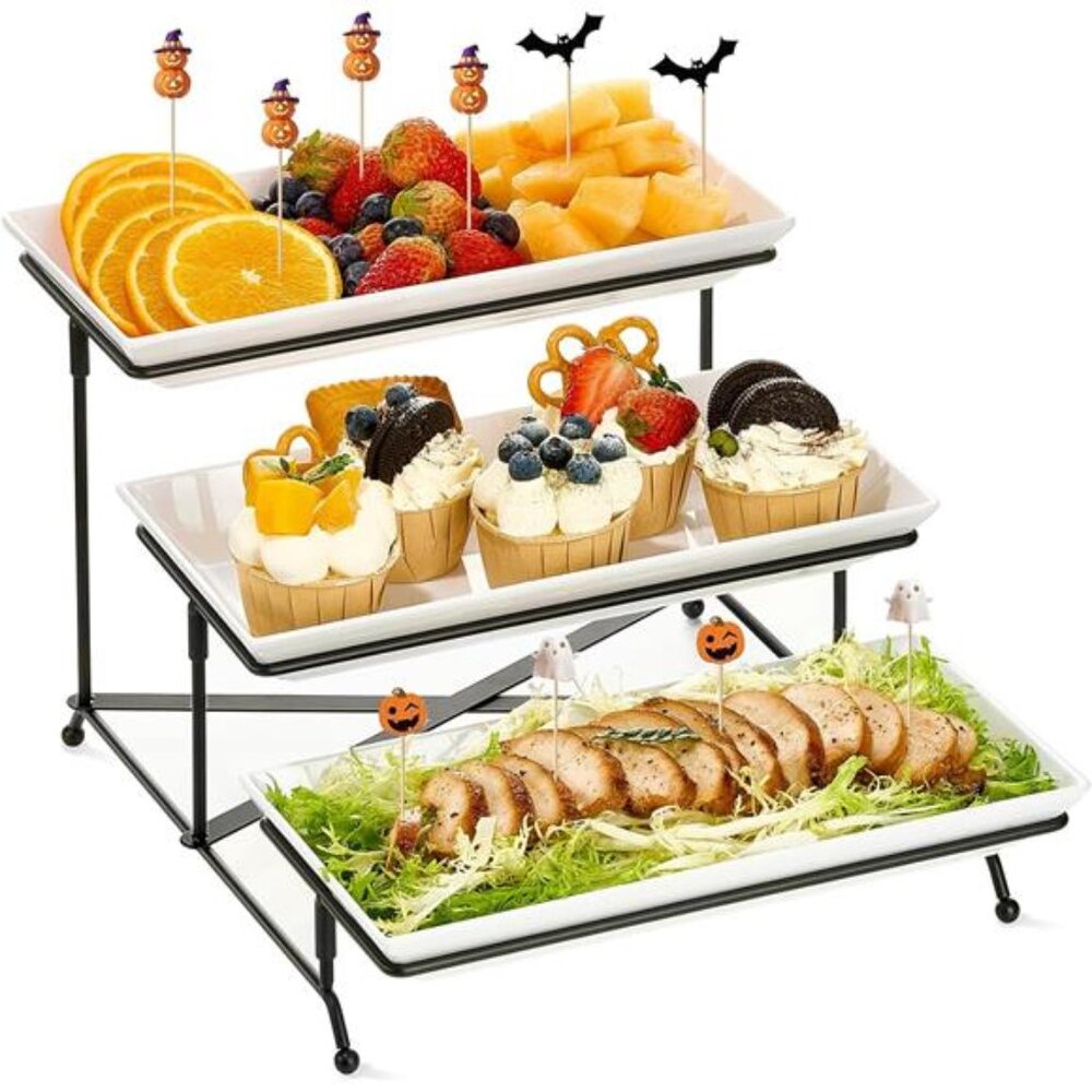3 Tier Serving Tray Set White Tiered Dessert Stand Fruit Veggie Snack Platters